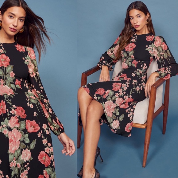 Reformation Luanne Dress Floral Black - Picture 2 of 7